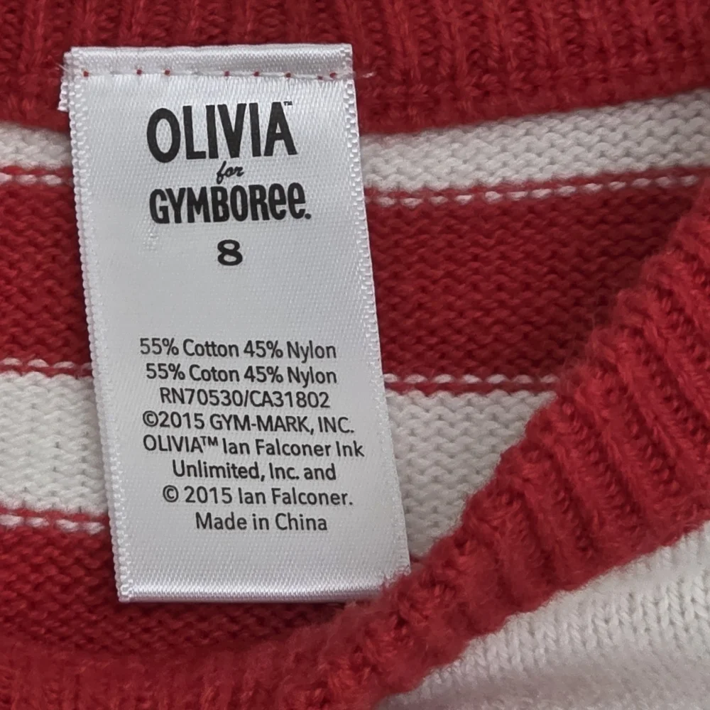 Gymboree Girls Olivia Pig Red & Cream Color Striped Knit Sweater Dress Size 8